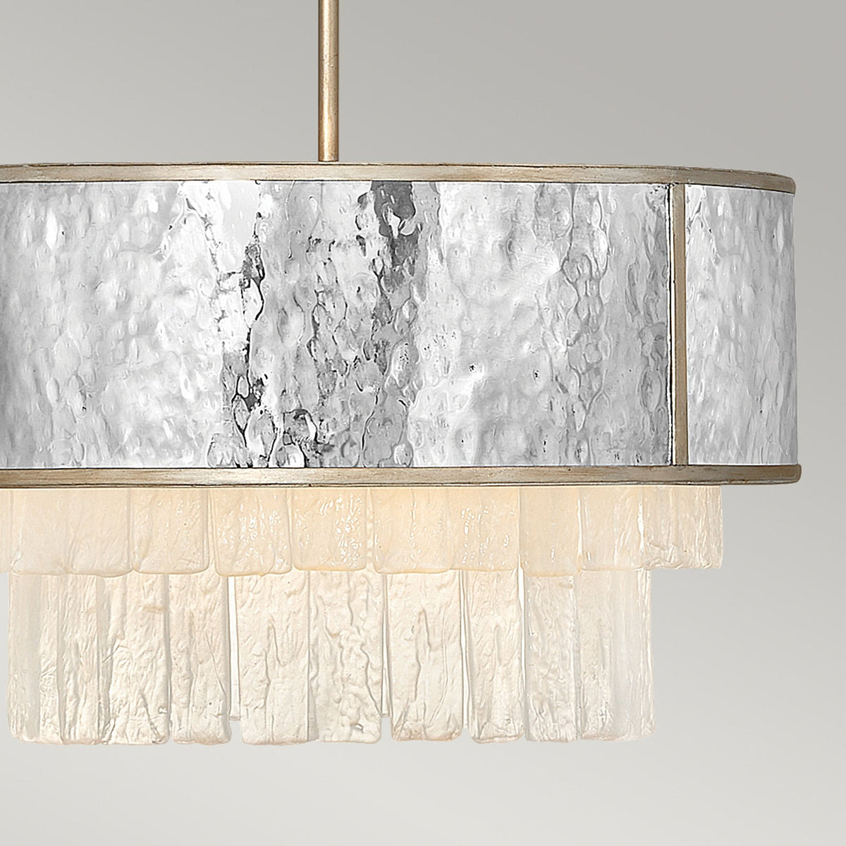 Reverie Semi Flush or Pendant with Crystal Panels with Hammered Stainless Steel Shade