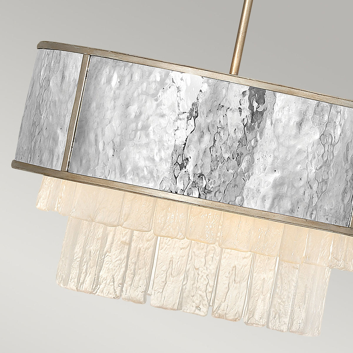 Reverie Semi Flush or Pendant with Crystal Panels with Hammered Stainless Steel Shade