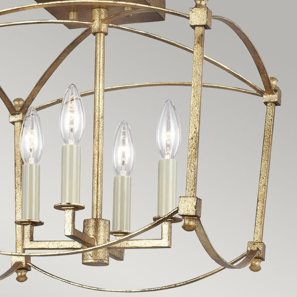 Thayer Four Lamp Semi Flush in Antique Gild