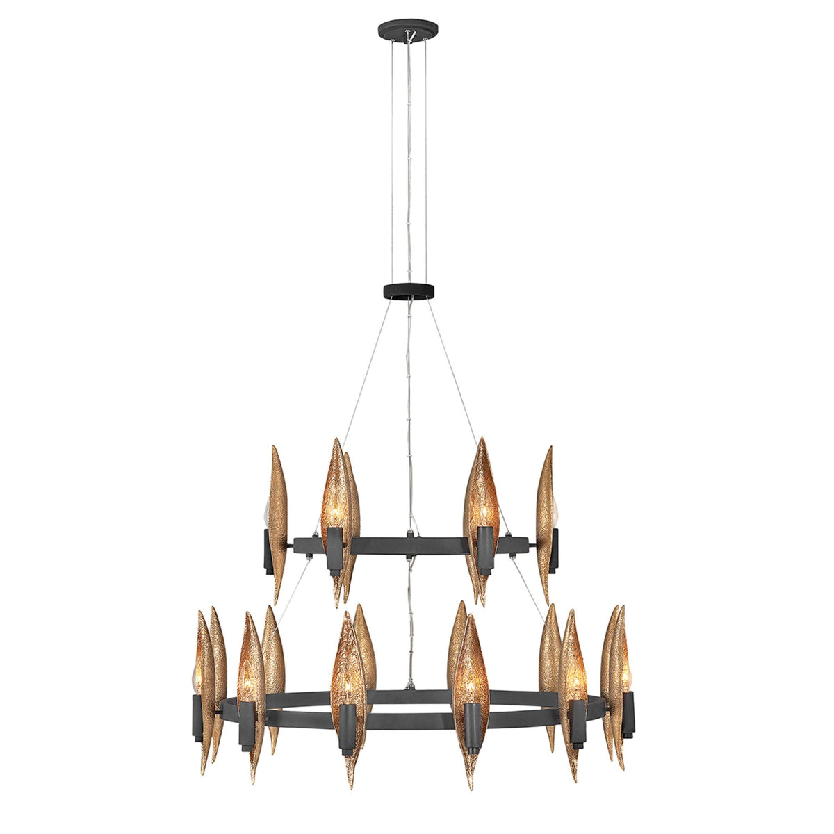 Willow 18 Lamp Chandelier in Carbon Black Enhanced with a crisp Deluxe Gold