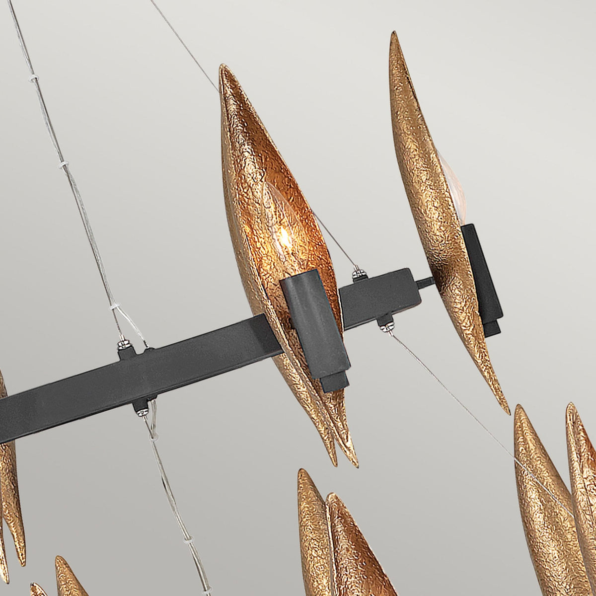 Willow 18 Lamp Chandelier in Carbon Black Enhanced with a crisp Deluxe Gold