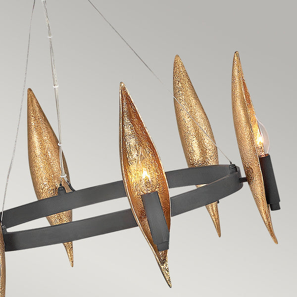 Willow 6 Lamp Chandelier in Carbon Black Enhanced with a crisp Deluxe Gold