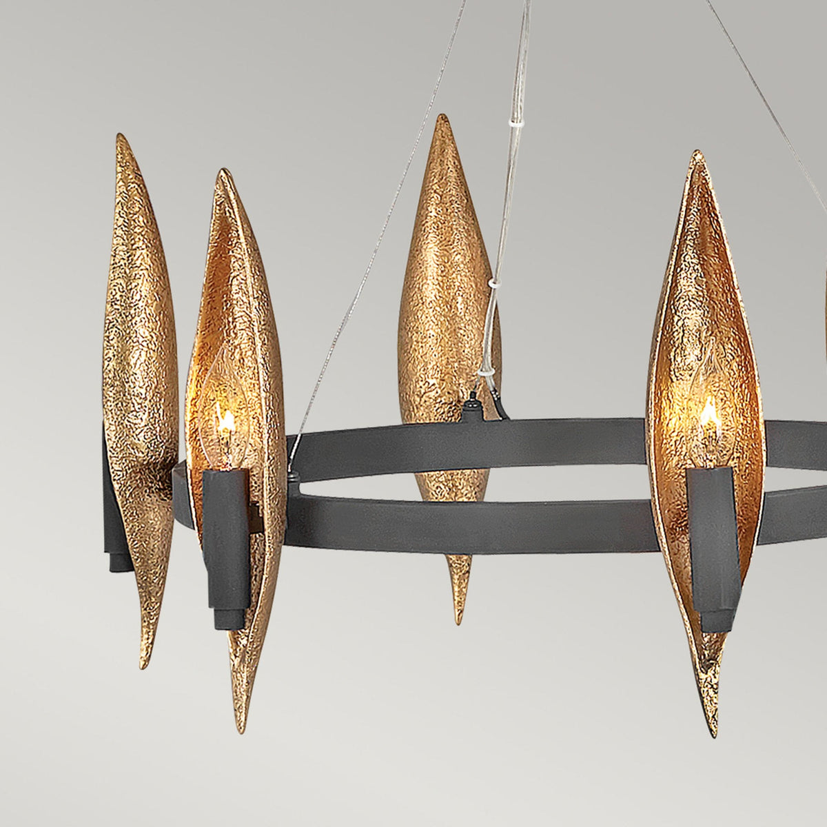 Willow 6 Lamp Chandelier in Carbon Black Enhanced with a crisp Deluxe Gold