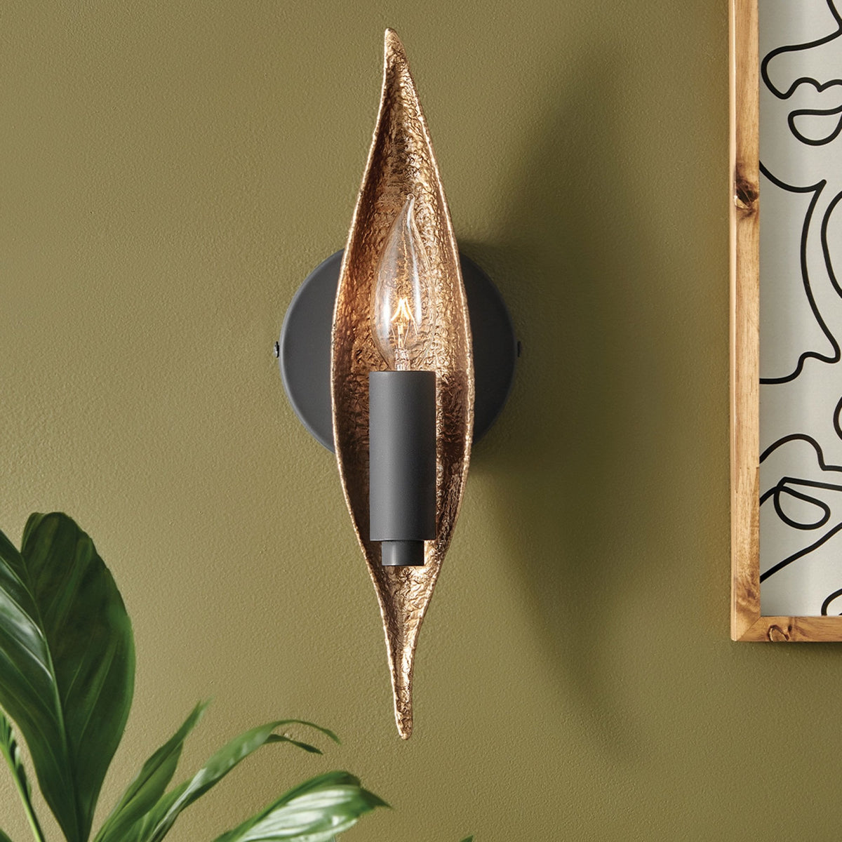 Willow Single Wall Light in Carbon Black Enhanced with a crisp Deluxe Gold