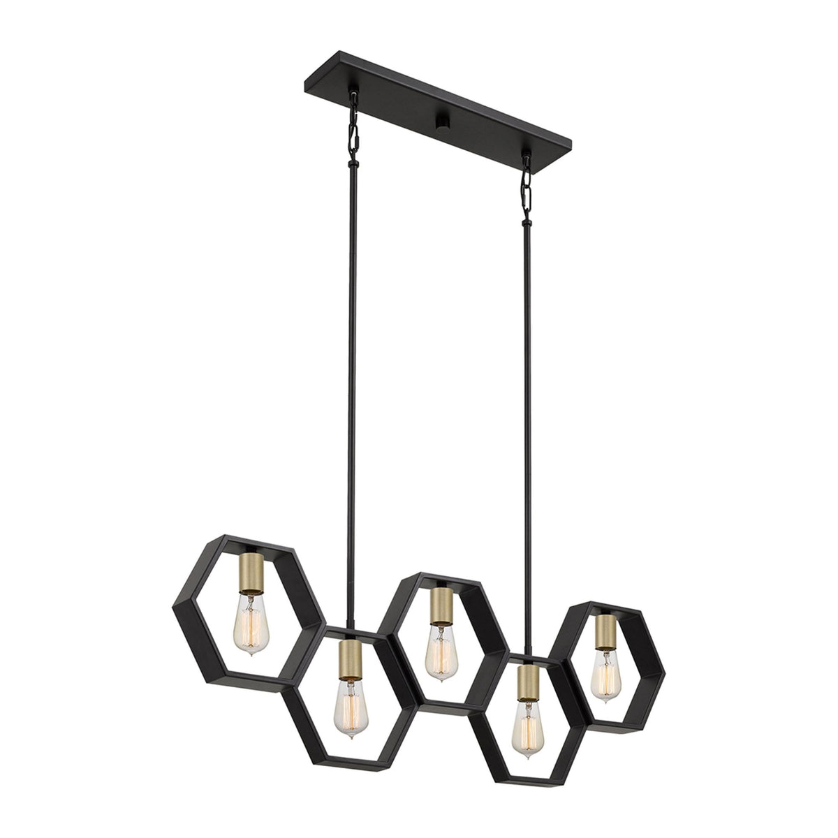 Bismarck Geometric Five Lamp Linear Pendant in Earth Black