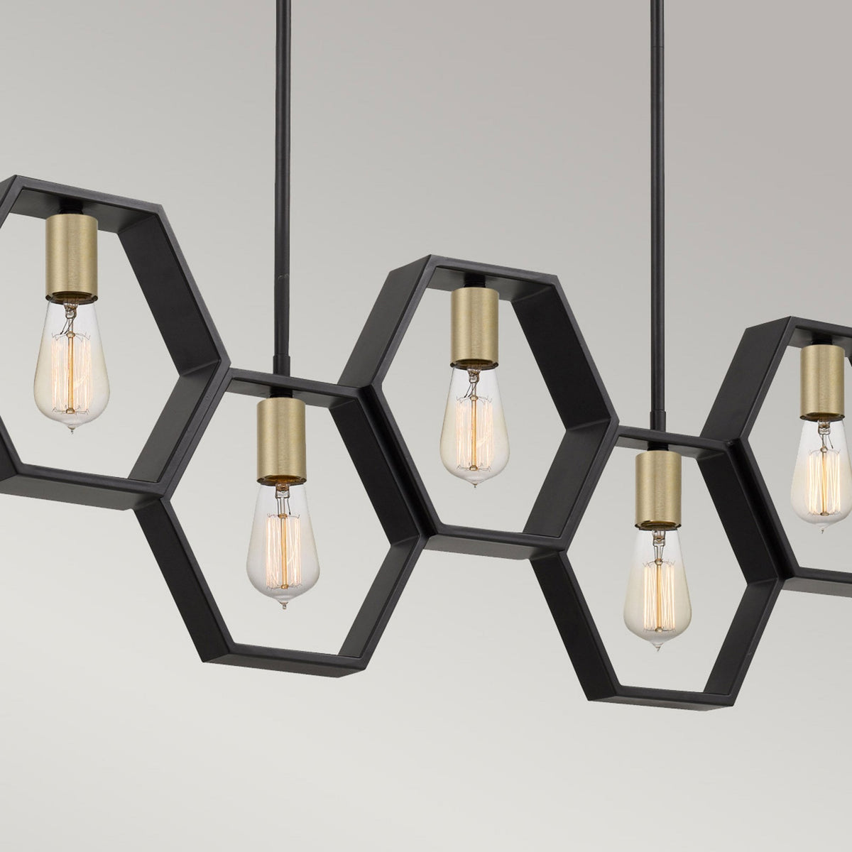 Bismarck Geometric Five Lamp Linear Pendant in Earth Black