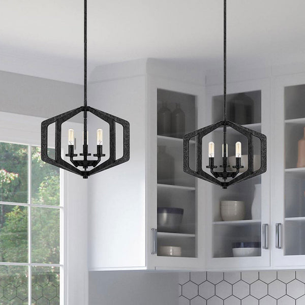 Vanguard Triple Lamp Single Drop Pendant or Semi Flush in Old Black