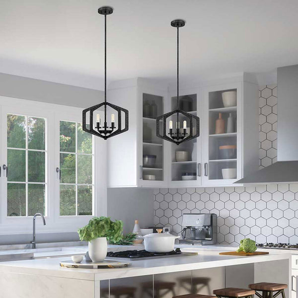 Vanguard Triple Lamp Single Drop Pendant or Semi Flush in Old Black