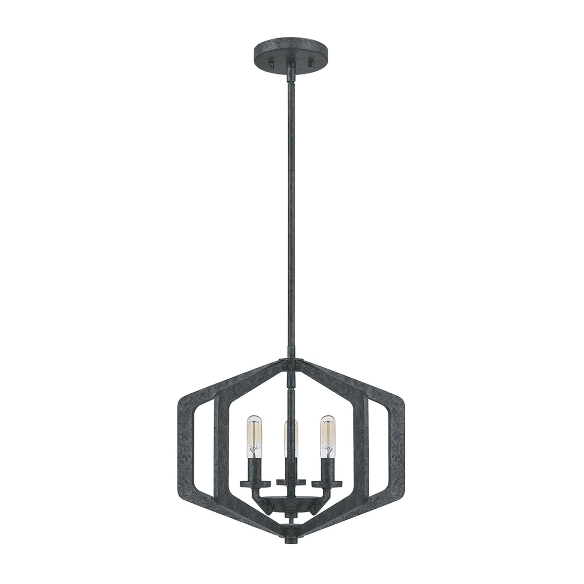 Vanguard Triple Lamp Single Drop Pendant or Semi Flush in Old Black