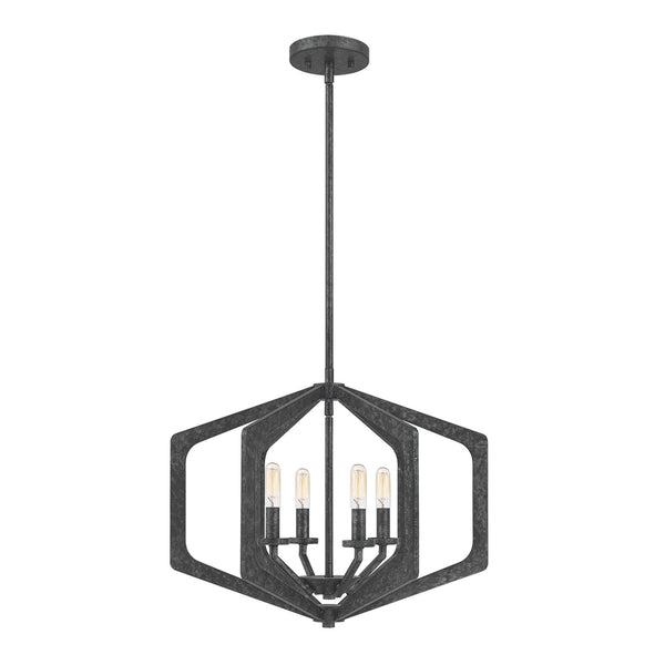 Vanguard Four Lamp Single Drop Pendant or Semi Flush in Old Black