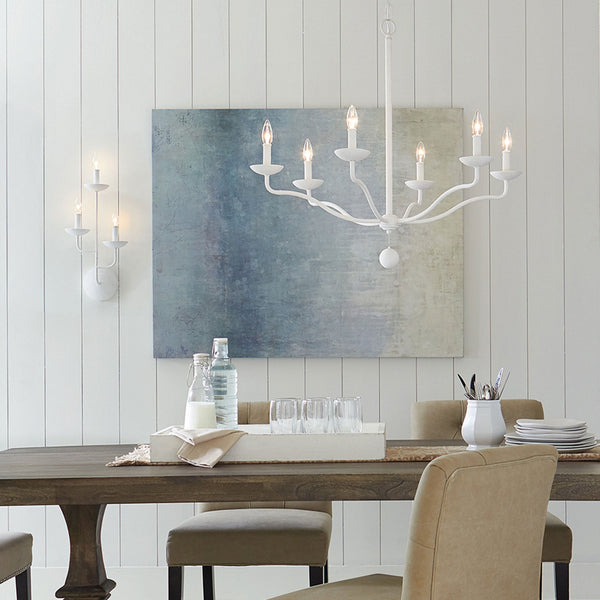 Annie Six Arm Pendant Chandelier in Textured Plaster White