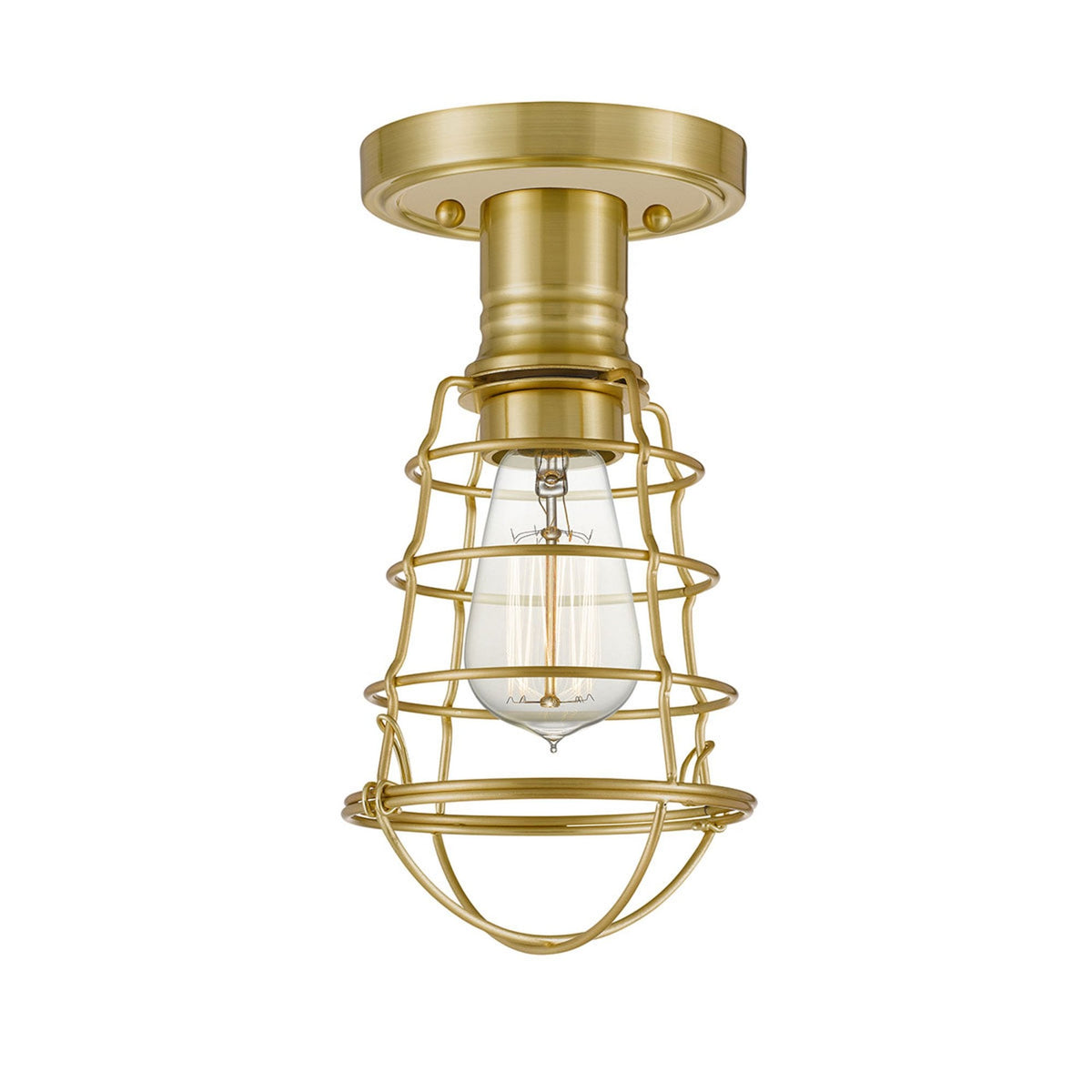 Mixon Semi Flush Industrial Style Ceiling Light in Brushed Brass