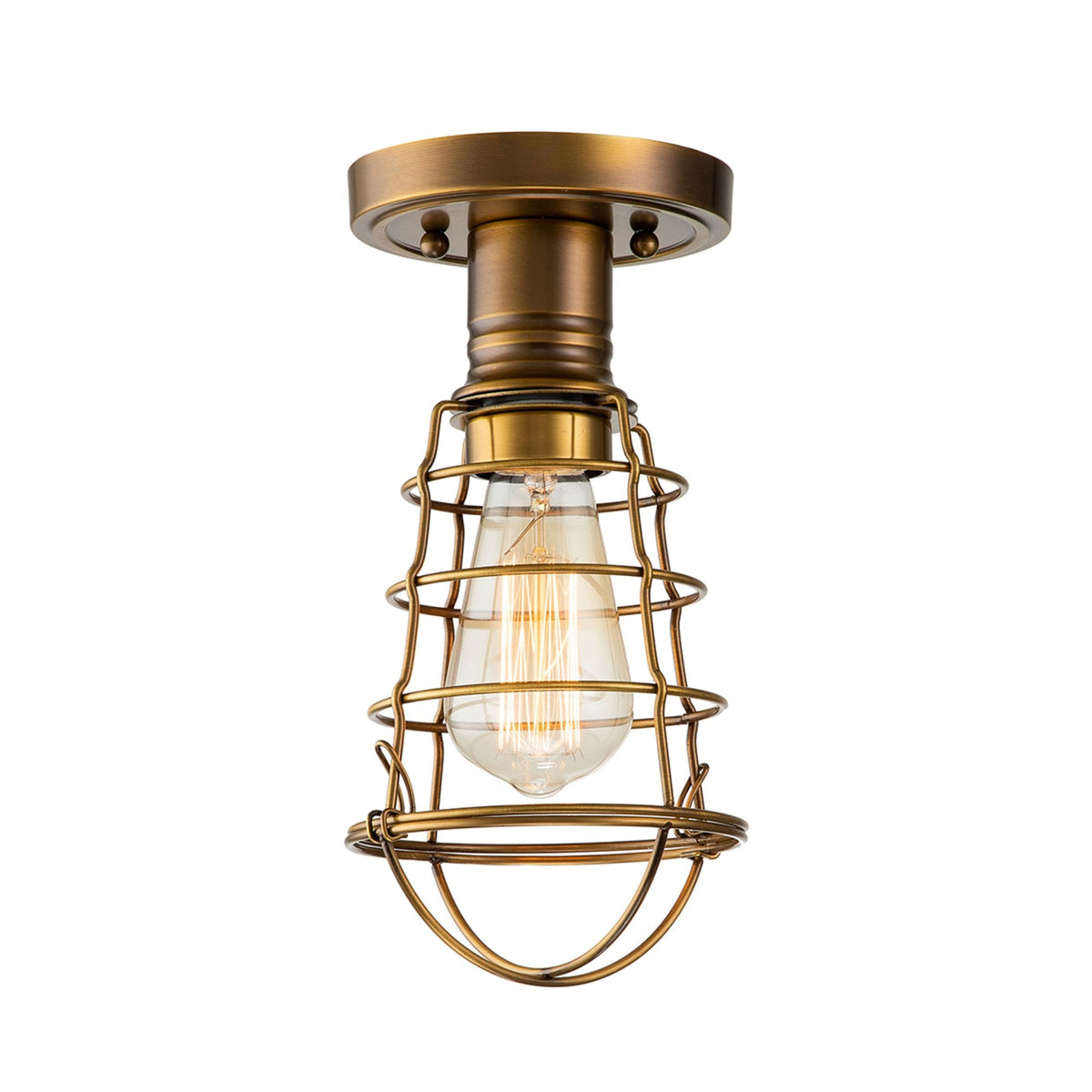 Mixon Semi Flush Industrial Style Ceiling Light in Weathered Brass