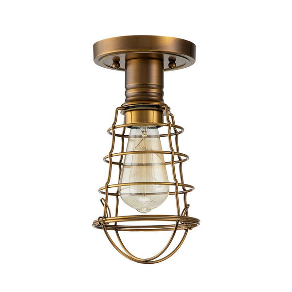 Mixon Semi Flush Industrial Style Ceiling Light in Weathered Brass