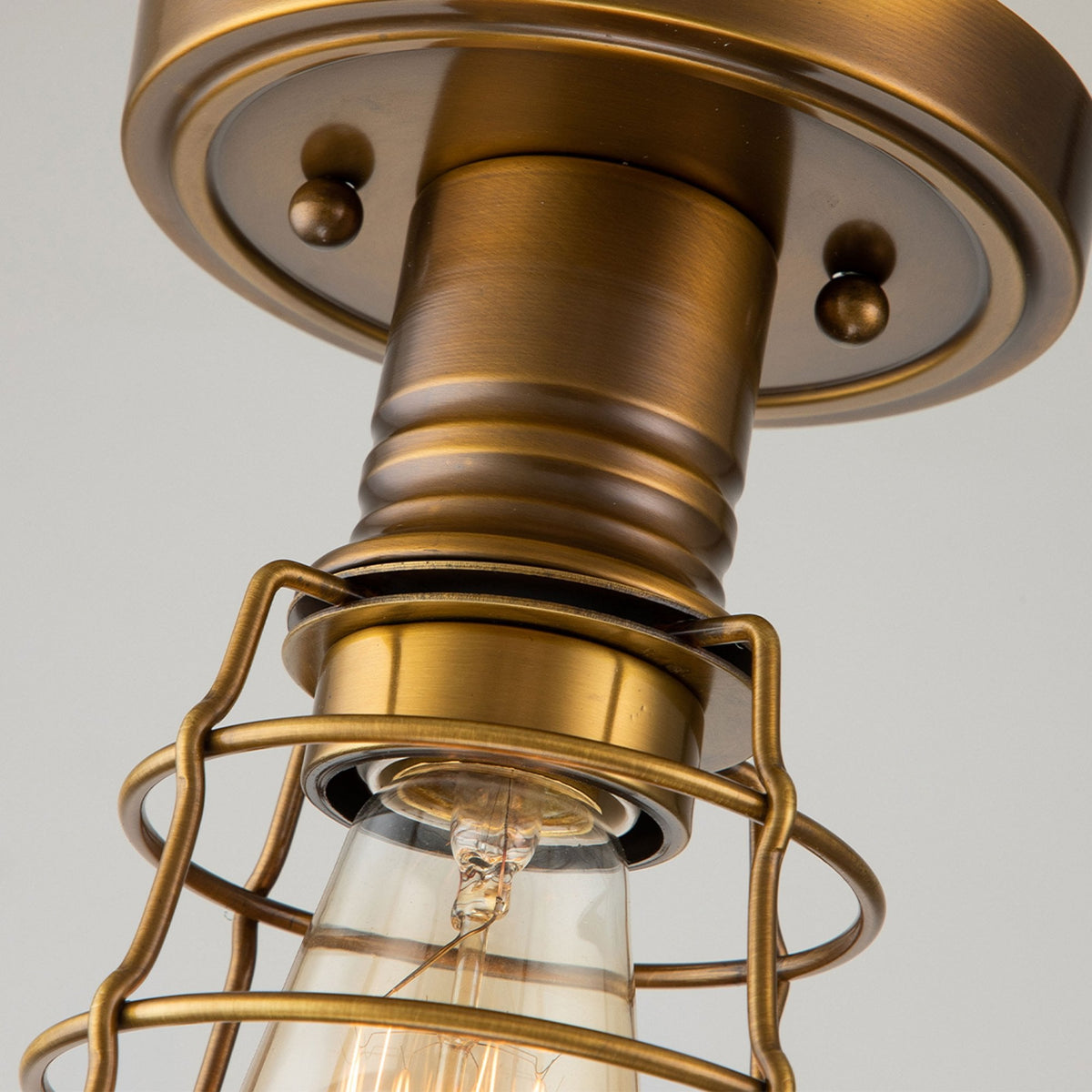 Mixon Semi Flush Industrial Style Ceiling Light in Weathered Brass