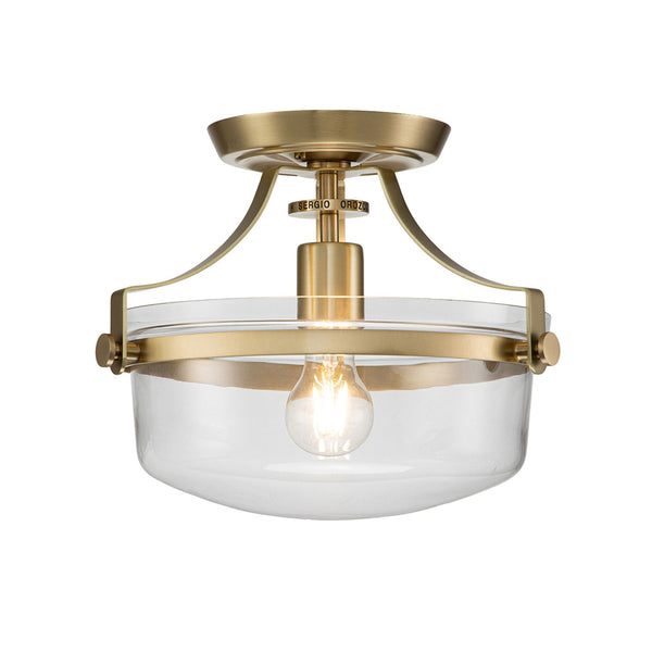 Penn Station Semi Flush Light in Brushed Brass