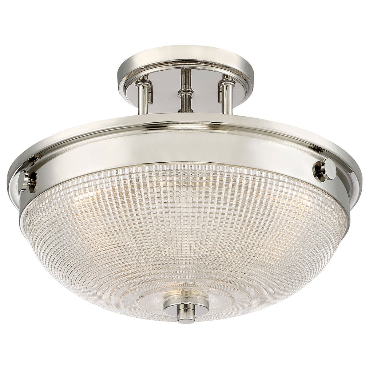 A close up of the ceiling light, showcasing its modern design with internal illumination.