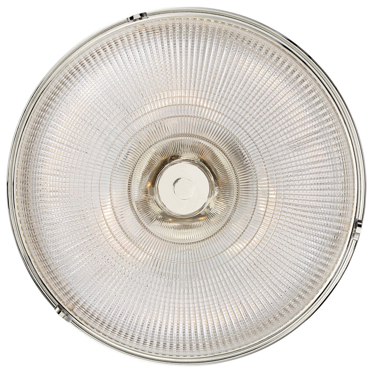 A top-down view of the textured glass dome of the ceiling light.