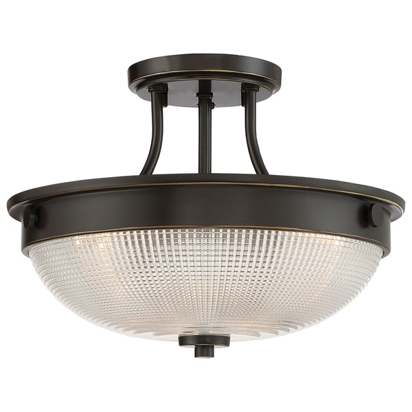 Mantle Semi-Flush Light in Palladian Bronze with Prismatic Glass Dome Shade