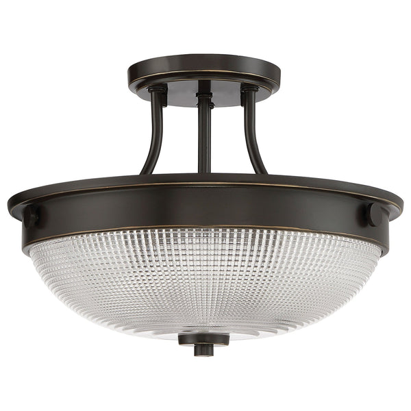 Mantle Semi-Flush Light in Palladian Bronze with Prismatic Glass Dome Shade