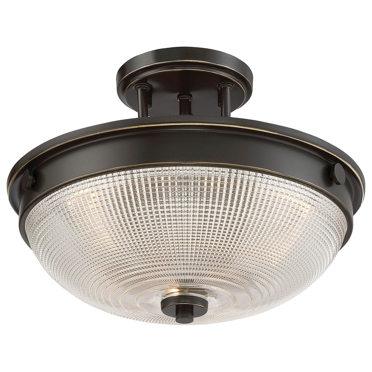 Mantle Semi-Flush Light in Palladian Bronze with Prismatic Glass Dome Shade
