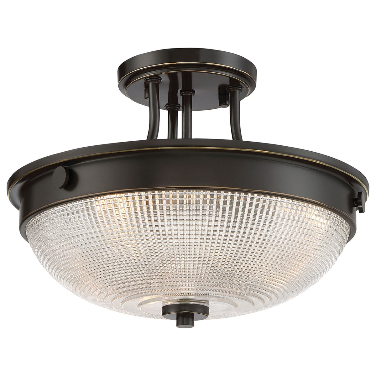 Mantle Semi-Flush Light in Palladian Bronze with Prismatic Glass Dome Shade