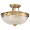 Mantle Semi-Flush Light in Weathered Brass with Prismatic Glass Dome Shade