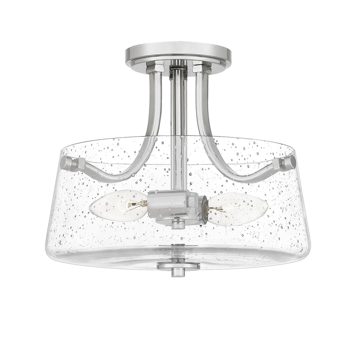 Hollister Semi-Flush Ceiling Light in Polished Nickel with Seeded Glass Shade