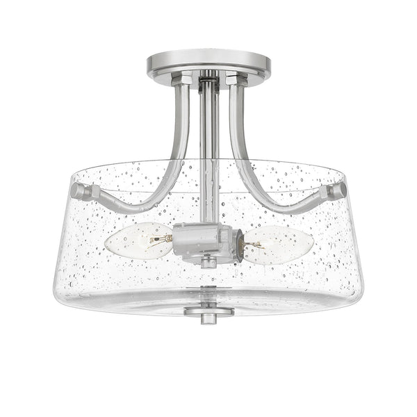 Hollister Semi-Flush Ceiling Light in Polished Nickel with Seeded Glass Shade