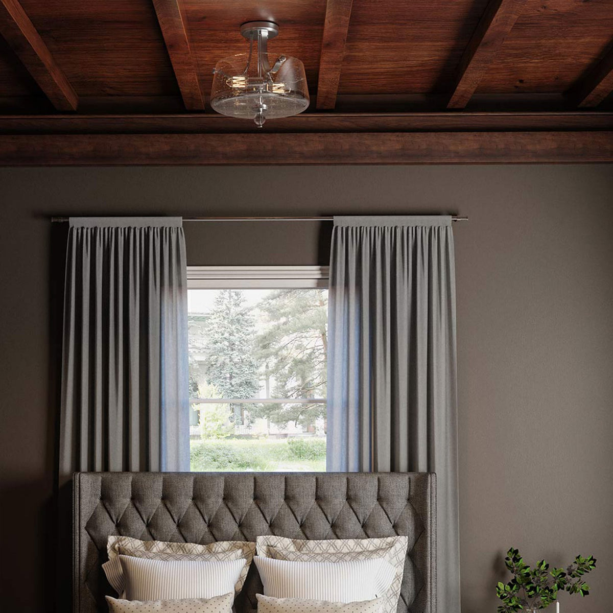 Hollister Semi-Flush Ceiling Light in Polished Nickel with Seeded Glass Shade