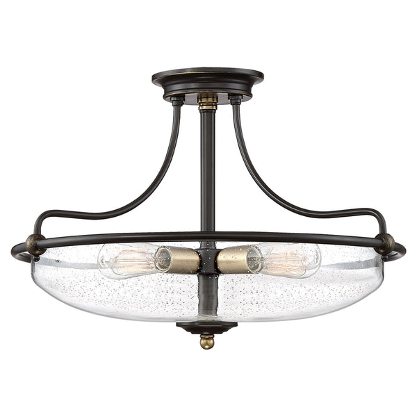 Griffin Four Light Semi-Flush Light in Palladian Bronze with Weathered Brass Accents
