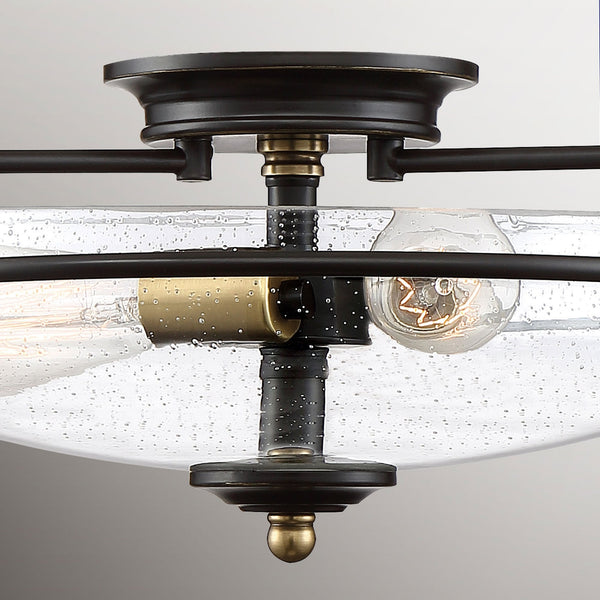 Griffin Three Lamp Ceiling Light in Palladian Bronze with Weathered Brass Accents