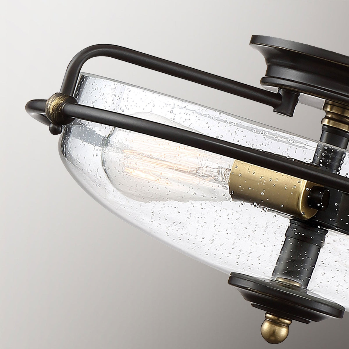 Griffin Three Lamp Ceiling Light in Palladian Bronze with Weathered Brass Accents