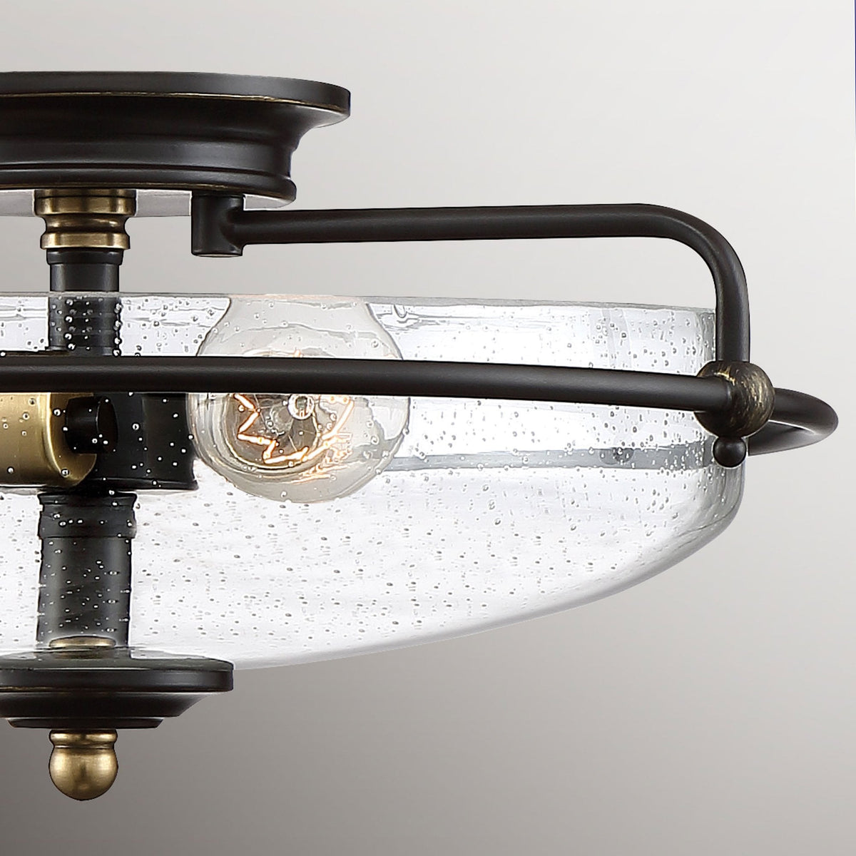 Griffin Three Lamp Ceiling Light in Palladian Bronze with Weathered Brass Accents