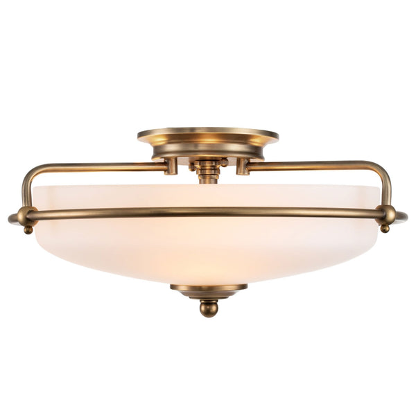Griffin Three Lamp Ceiling Light in Weathered Brass