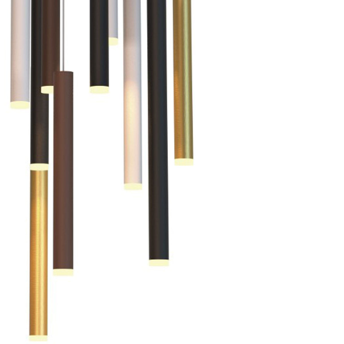 Detailed view of the modern multi-light pendant's individual cylindrical shades.
