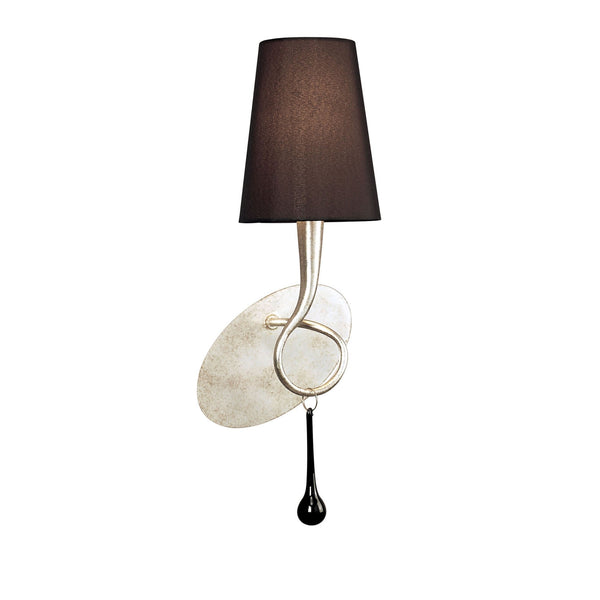 Paola Wall Lamp In Painted Silver & Black With Black Fabric Shade