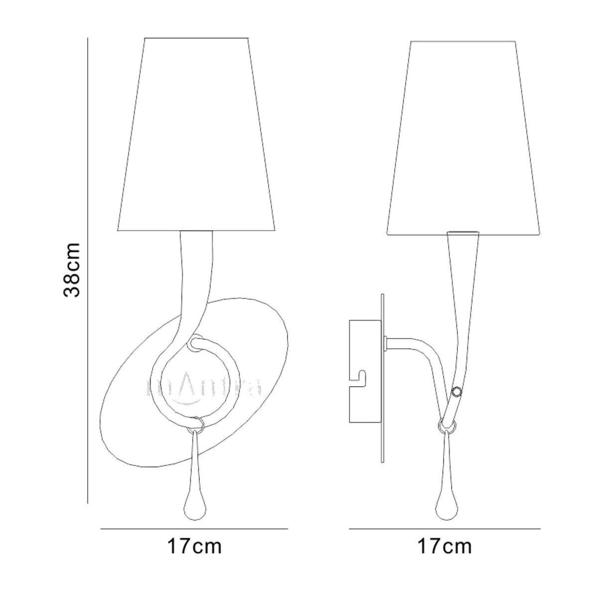 Paola Wall Lamp In Painted Silver & Black With Black Fabric Shade