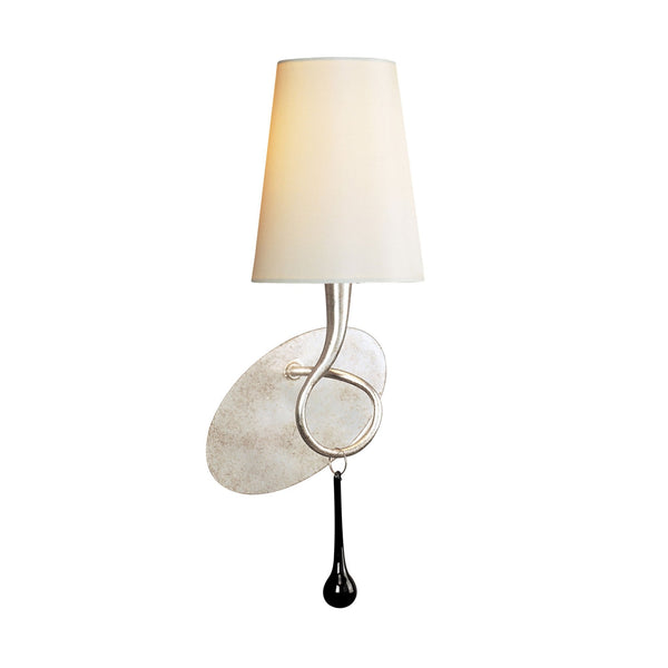 Paola Wall Lamp In Painted Silver & Black With Cream Fabric Shade