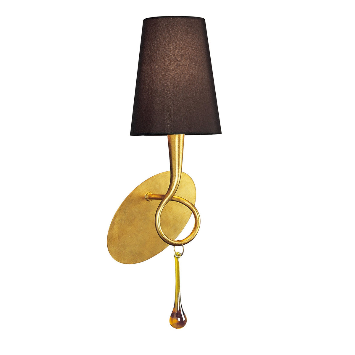 Paola Wall Lamp In Painted Gold & Amber With Black Fabric Shade