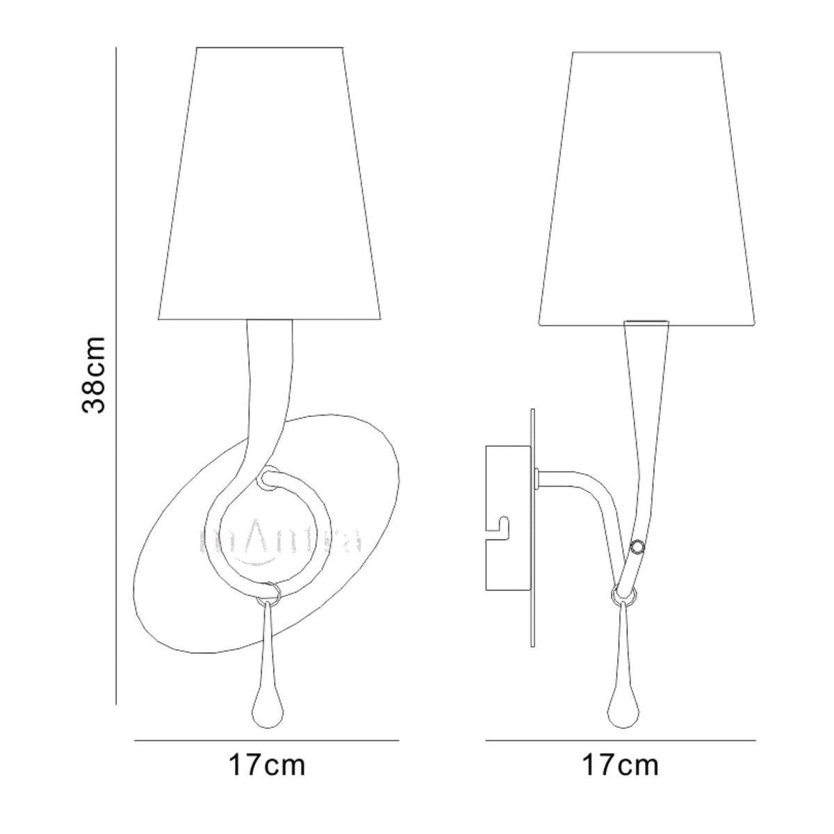 Paola Wall Lamp In Painted Gold & Amber With Black Fabric Shade