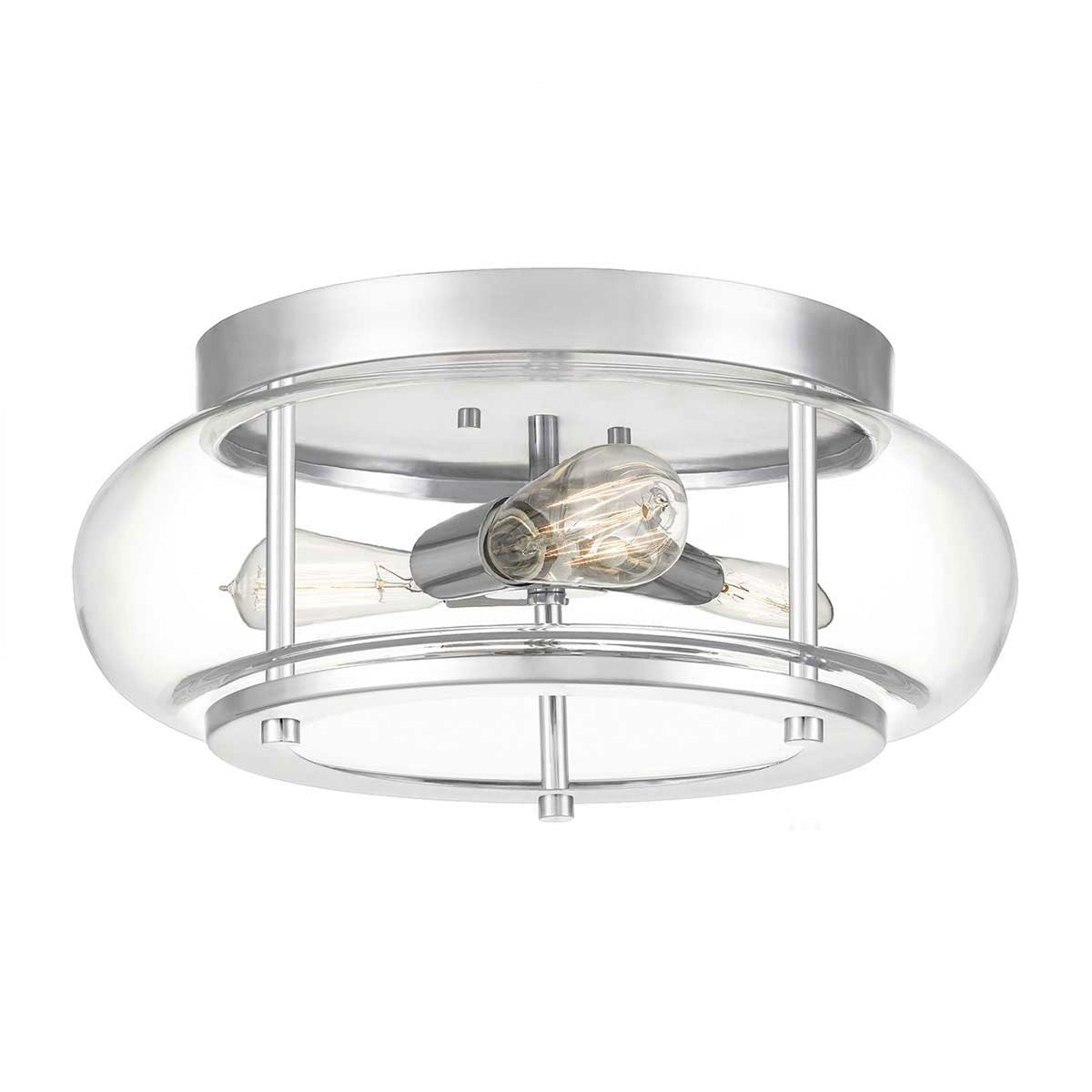 Trilogy IP44 Medium Flush Ceiling Light in Polished Chrome and Clear Glass