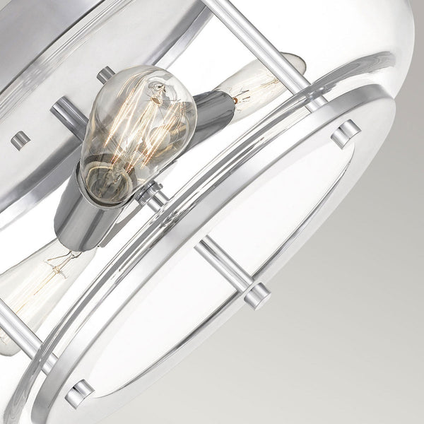 Trilogy IP44 Medium Flush Ceiling Light in Polished Chrome and Clear Glass