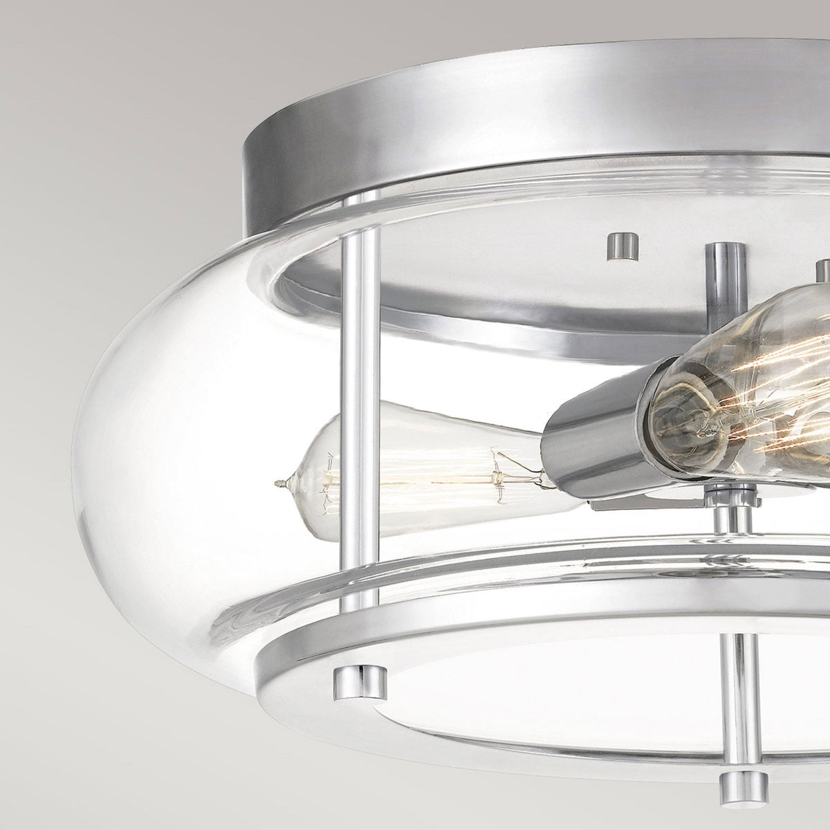 Trilogy IP44 Medium Flush Ceiling Light in Polished Chrome and Clear Glass