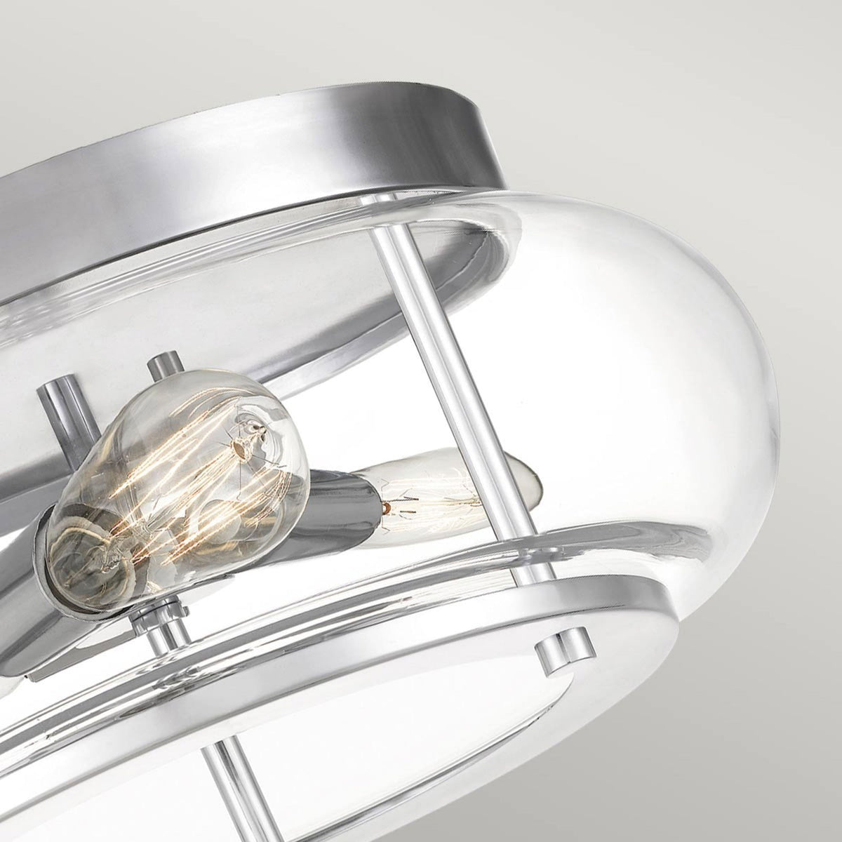 Trilogy IP44 Medium Flush Ceiling Light in Polished Chrome and Clear Glass