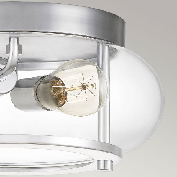 Trilogy IP44 Small Flush Ceiling Light in Polished Chrome and Clear Glass