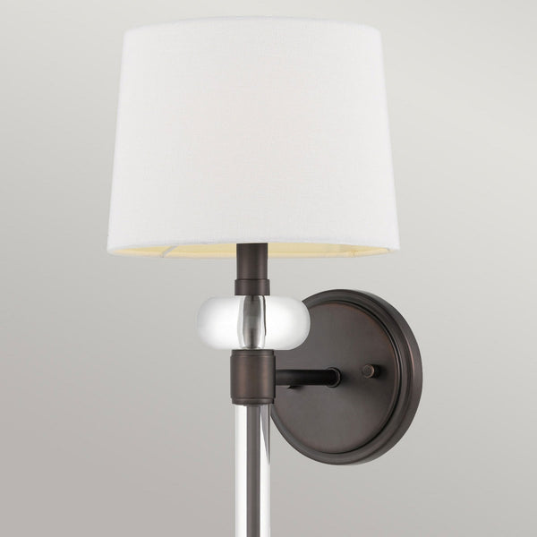 Barbour Single Wall Light in Harbor Bronze with White Fabric Shade
