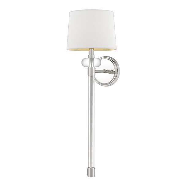 Barbour Single Wall Light in Polished Nickel with White Fabric Shade