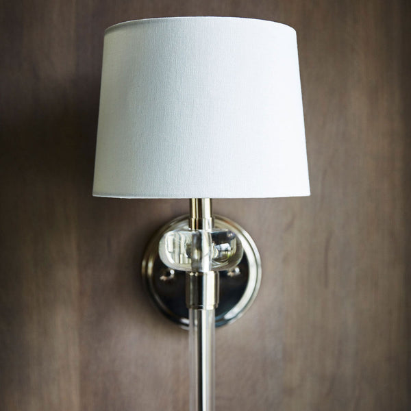 Barbour Single Wall Light in Polished Nickel with White Fabric Shade