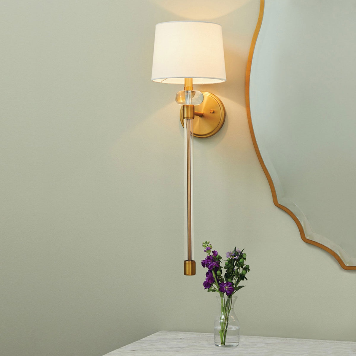 Barbour Single Wall Light in Weathered Brass with White Fabric Shade